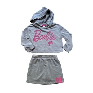 Barbie Skirt Set Kids Gray Pink Logo Hoodie Two Piece Outfit SIZE 2T